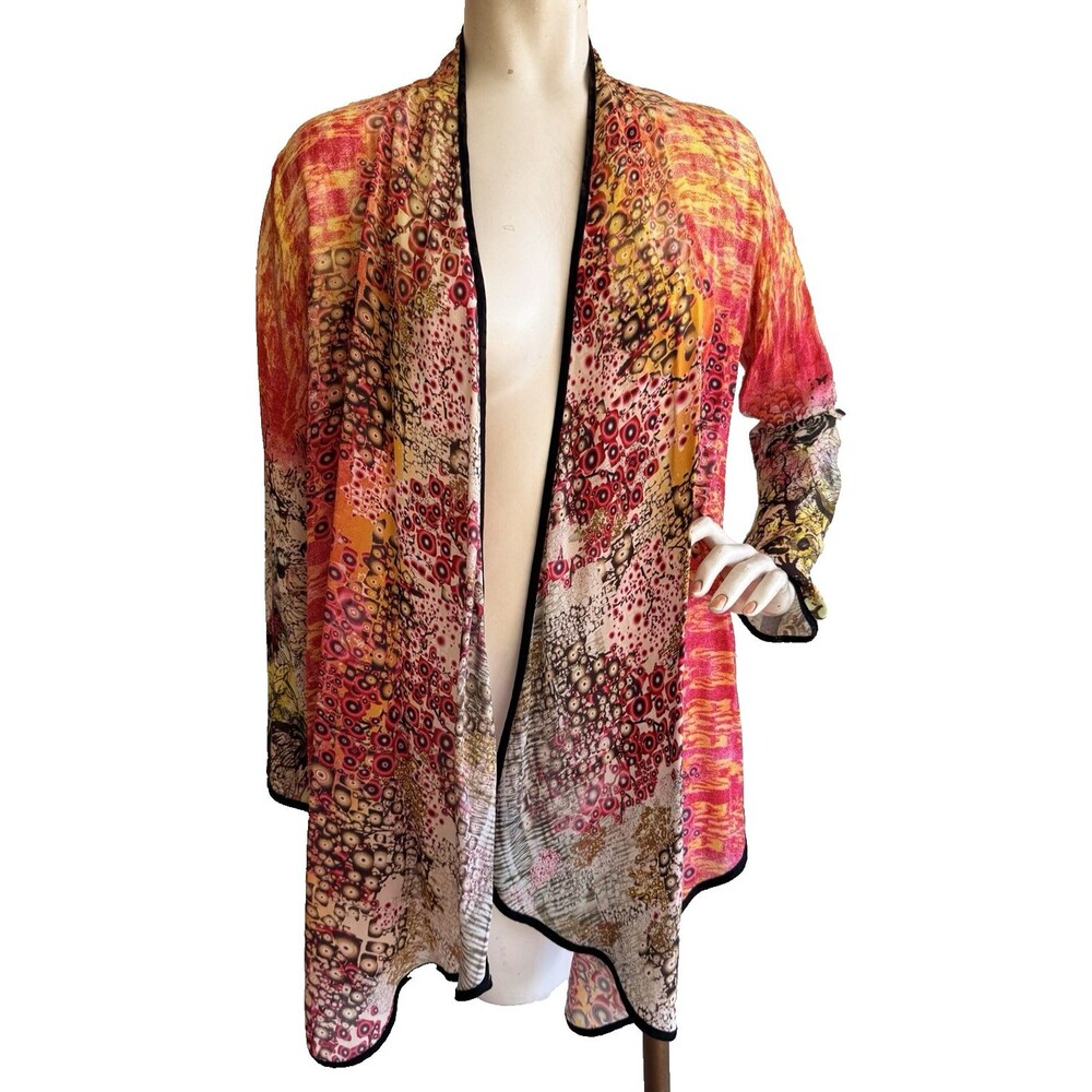 CITRON Santa Monica Kimono Jacket Floral Asian Art to Wear Lagenlook Long Size S